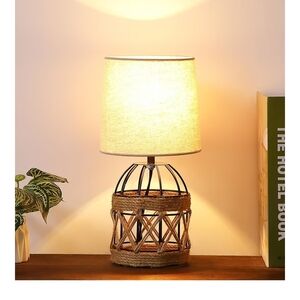 Rustic Woven Table Lamp with Cream Shade